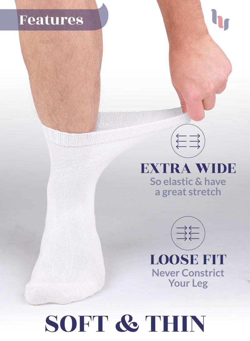 Hugh Ugoli Diabetic Socks for Men, Loose Ankle Socks Rayon, Extra-Wide, Thin, Seamless Toe and Non-Binding Top, 4 Pairs, White, Shoe Size: 11-13 - Image 4